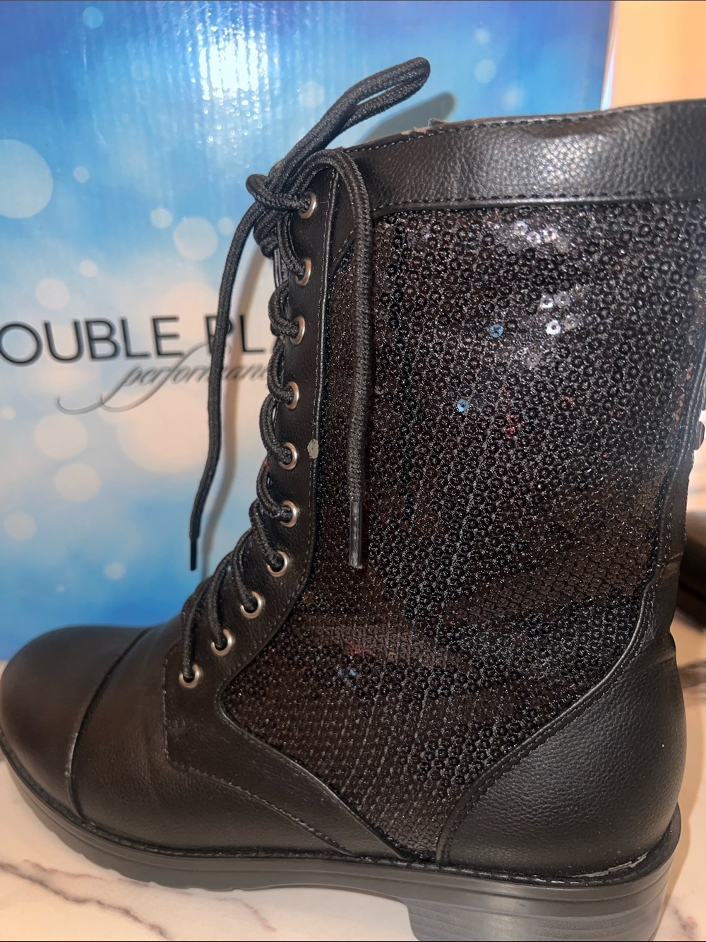 Double Platinum Performancewear Black Lace-Up Boots with Sparkle Side Panels - Picture 4 of 10